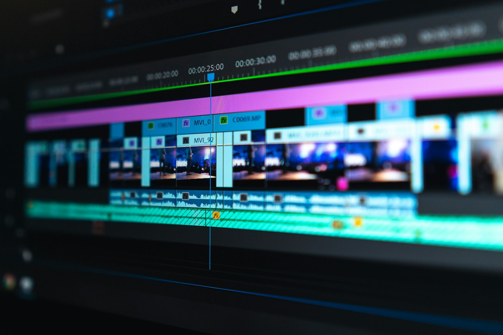 Video editing timeline in a professional editing suite